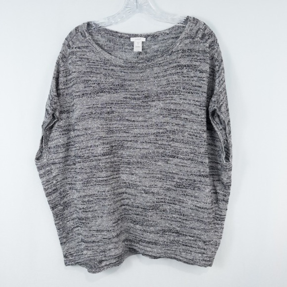 J Jill Pure Jill Linen Cotton Marled Knit Top Petite‎ XL Gray Oversized Boxy Fit